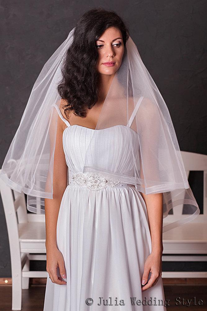 Wedding - Waist length tulle veil,2 tier veil,Circle veil,hard edge tulle,white tulle veil,modern veil,bridal veil wedding,Elegant Wedding Veil