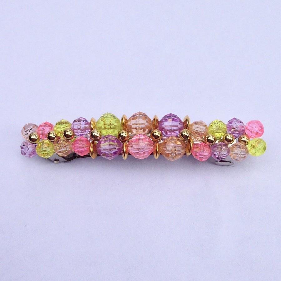 Mariage - Beaded Barrette, Pastel Beads, Girls Women Bridesmaid Hair Accessory Clip Clasp Jewelry, French Barette