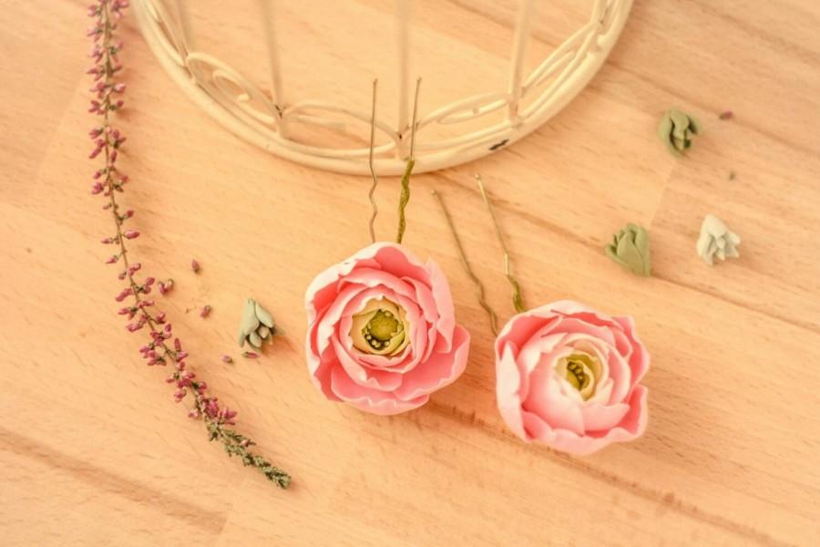 Mariage - Ranunculus hairpin, flower hairpin, flower girl, girl hairpin, bridesmaid hairpin, bride hairpin