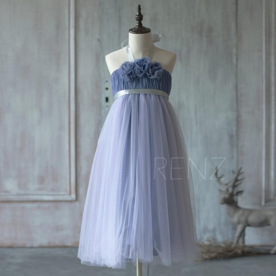 زفاف - 2015 Light purple Junior Bridesmaid Dress, Halter Flower Flower Girl Dress, Empire Waist Rosette dress, Puffy dress (ZK018)