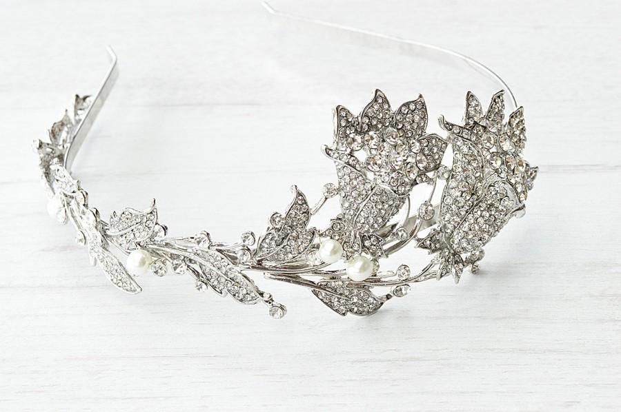 زفاف - Handmade flower hairpiece. Bridal hair headbands. Hair jewelry wedding. Flower headband. Floral hair accessory. Rhinestone headbands.