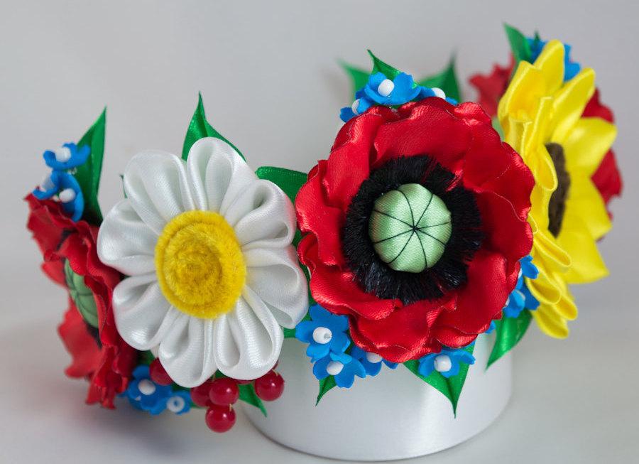 Свадьба - Set of flowers, Ukrainian wreath hair band,  fabric flower, poppy, sunflower, camomile, for a photoshoot, ukrainian souvenir