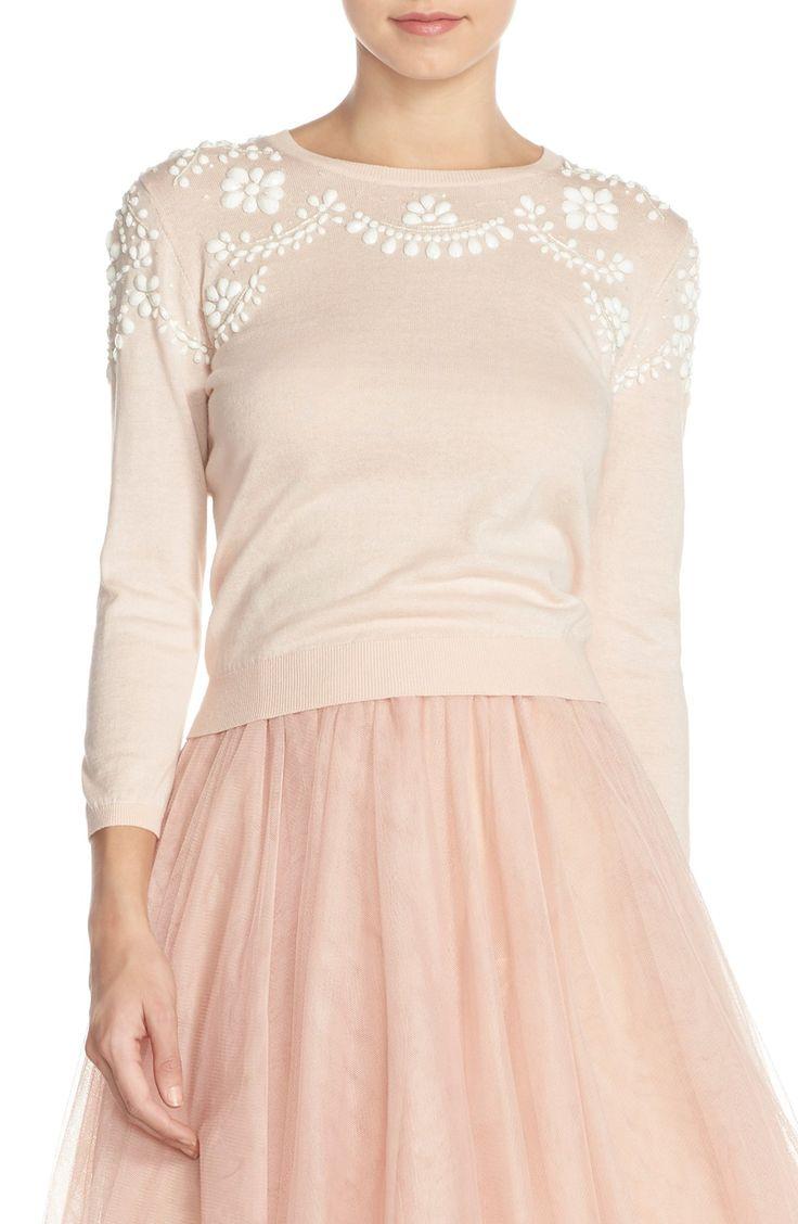زفاف - Women's Jenny Yoo 'Millie' Beaded Cotton Blend Sweater