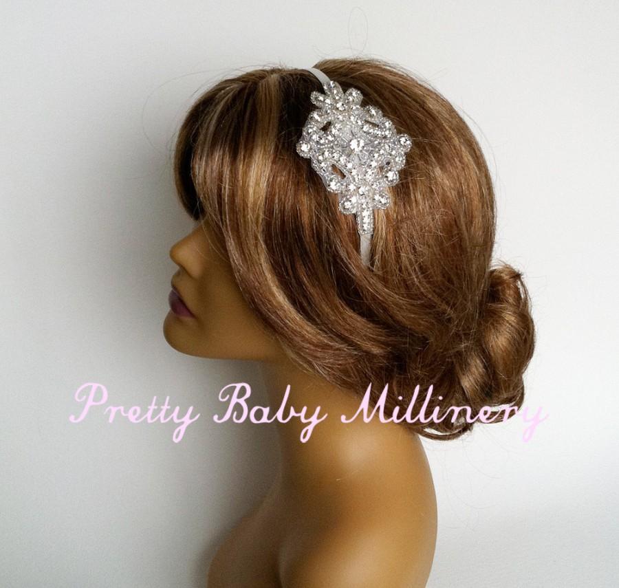 Hochzeit - 1920s Flapper Bridal Headband - bridal headband, crystal headband rhinestone bridal hair accessories, bridal head piece, headpiece SILVER