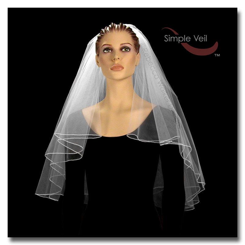 زفاف - Elbow Length Bridal Veil, Pencil Edge, Center Gathered