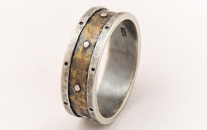 Mariage - Rustic wedding band ring - men engagement ring,men wedding ring,medieval ring,unique ring,men ring,woman ring,7mm wide