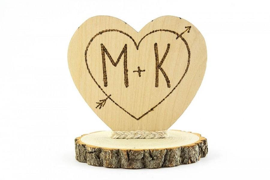 Mariage - Personalized Cupid's Heart Rustic Cake Topper - 104127