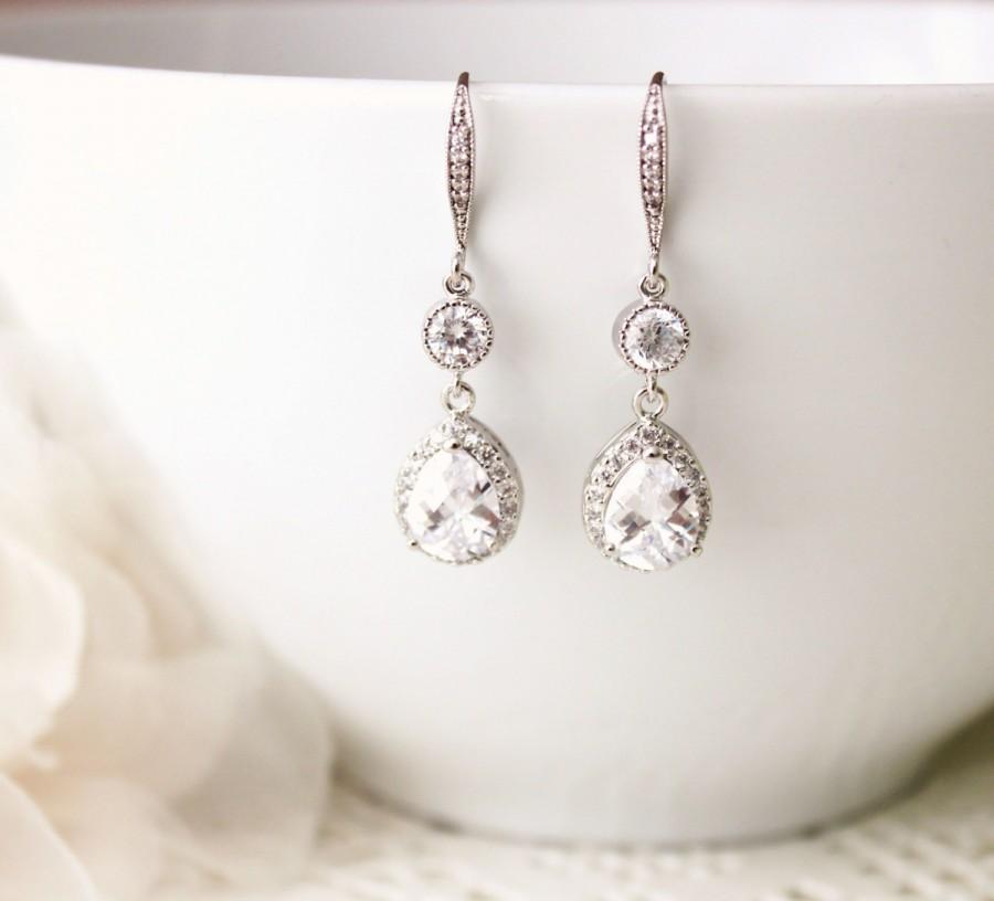 Свадьба - Wedding Jewelry Crystal Wedding Earrings Bridal Jewelry Crystal Bridal Earrings Dangle Silver Luxury Cubic Zirconia Drop Earrings