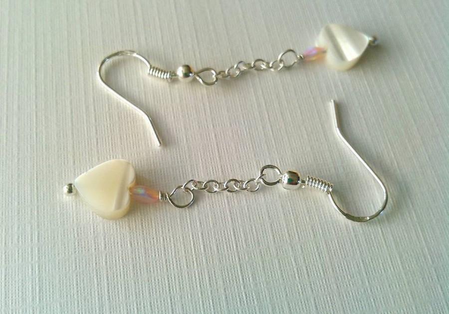Wedding - Pink Opal Accent with Mother Of Pearl Hearts Earrings on 925 Silver Stamped Earwires
