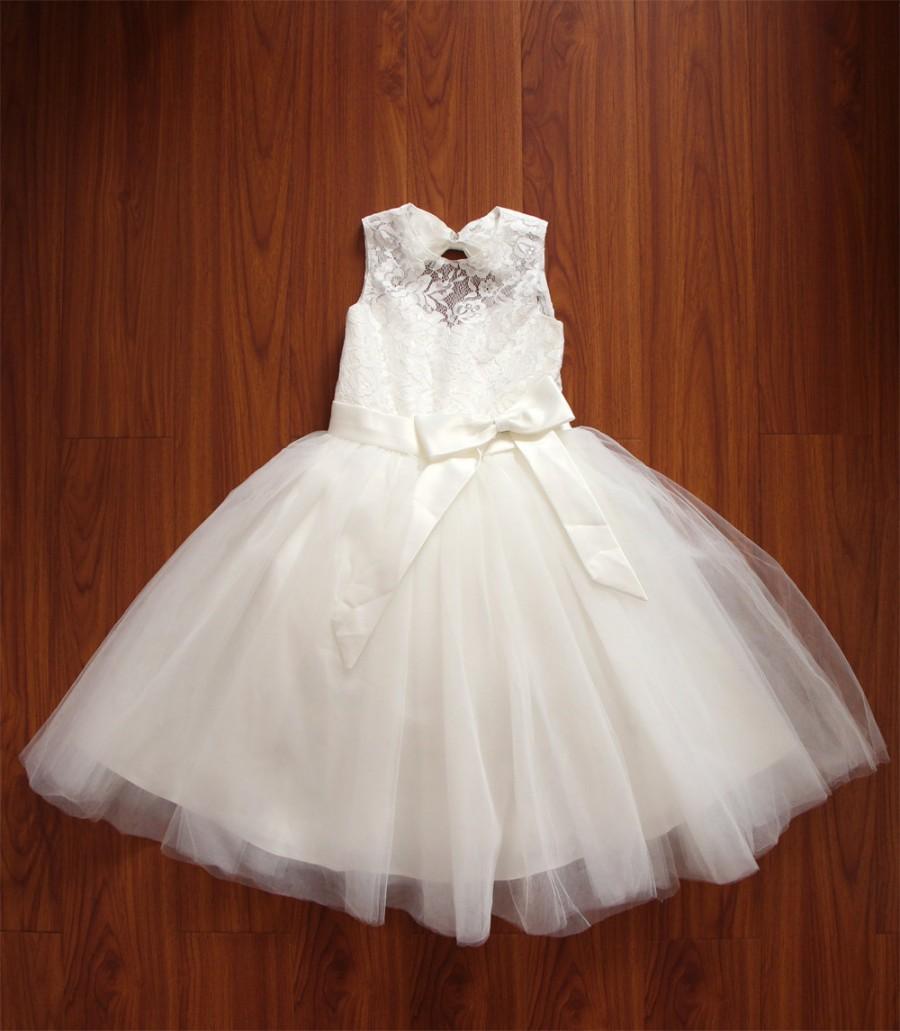 Mariage - Princess Floor-length Ivory Flower Girl Dress Lace/Tulle Sleeveless Baby Girl Dresses