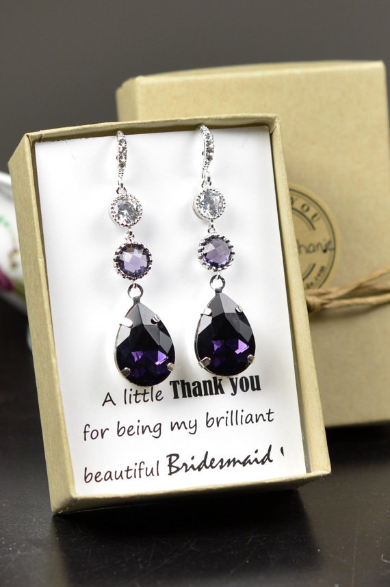 زفاف - Purple Bridesmaid jewelry purple lavender pink amethyst clear crystal silver Drop Wedding Bridal Wedding Dangle Earrings  Bridesmaid Gifts