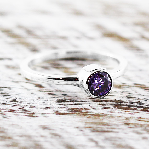 Wedding - Simple Amethyst Ring Custom Birthstone Promise Rings in Sterling Silver