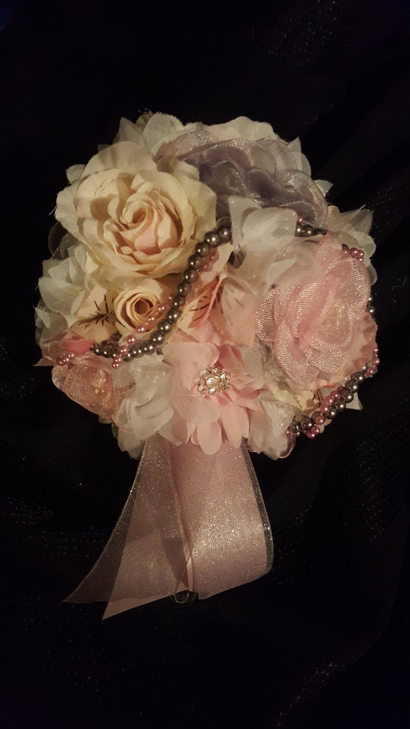 زفاف - Light Pink Gray and Cream Wedding Bridal Bouquet