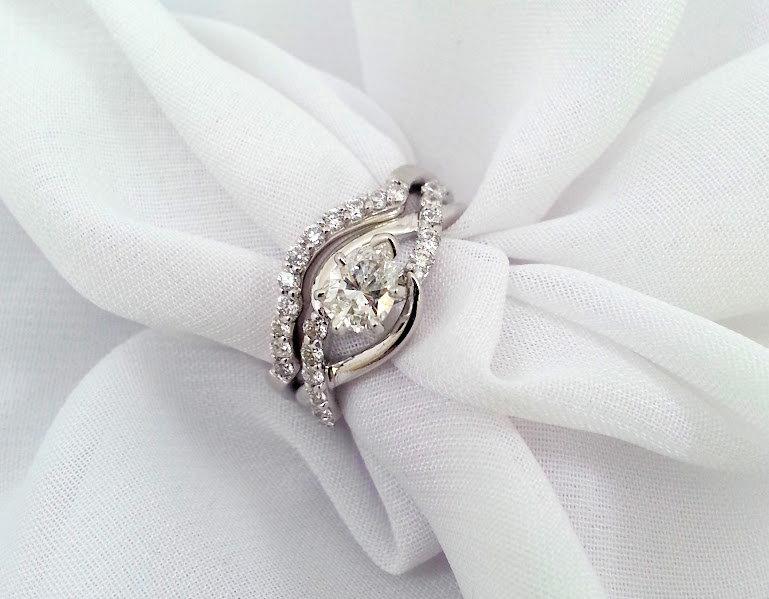 Hochzeit - Pear Shaped Diamond Engagement Ring Set 14 Karat White Gold GIA Certified