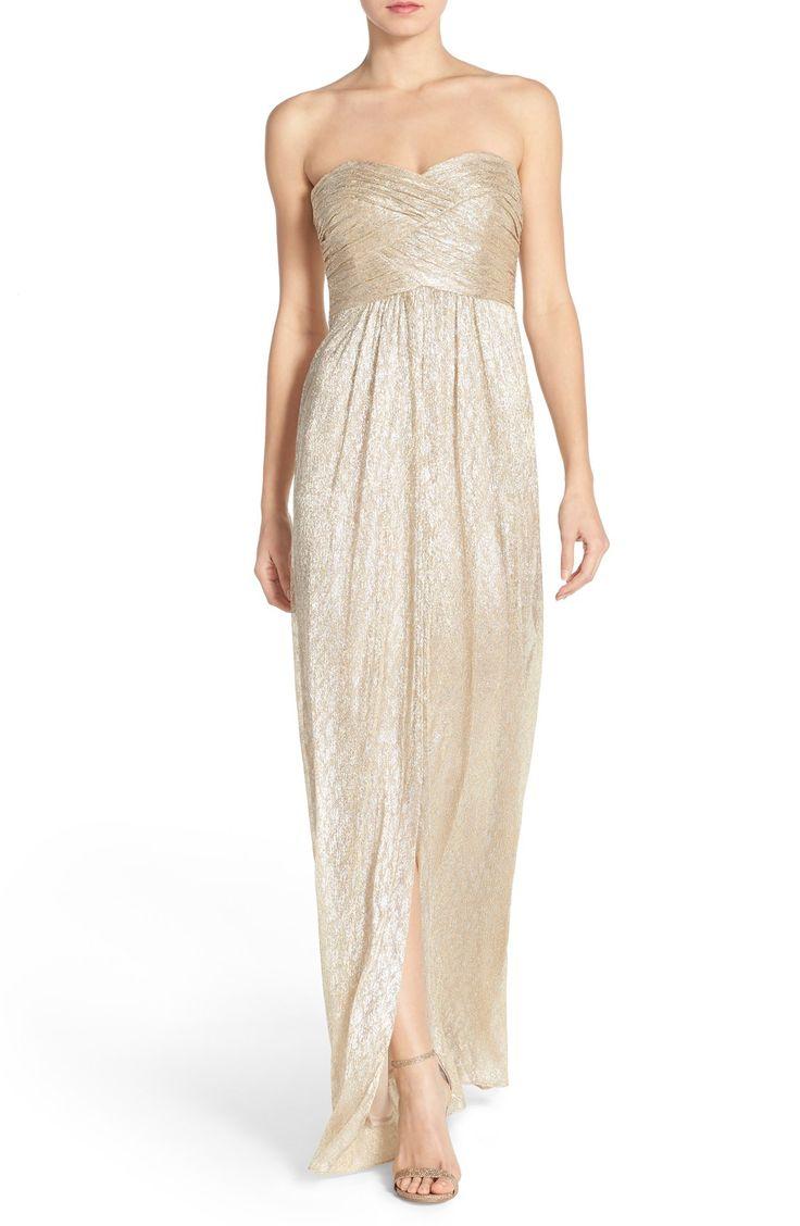 Wedding - Laundry By Shelli Segal Shirred Metallic Strapless Gown 