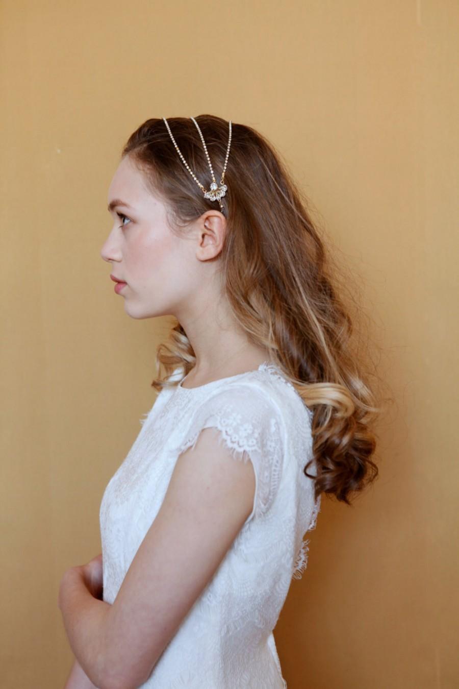 زفاف - Art Deco Wedding Headpiece - Bridal Hair Accessory - Bohemian Hair chain with crystals - Agnes Hart