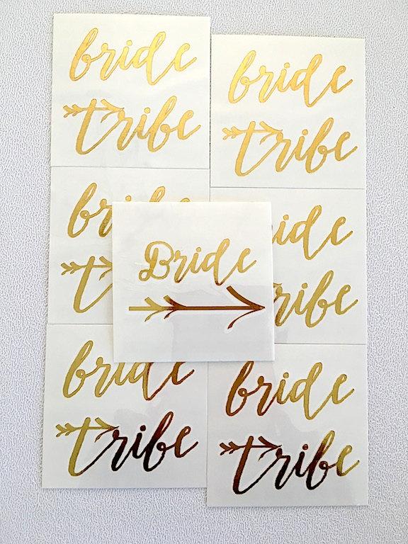 Hochzeit - Ready-to-Ship bride tribe - set of 11 - temporary gOLD tattoo - 2" x 2" - bachelorette party -bridesmaid tattoo