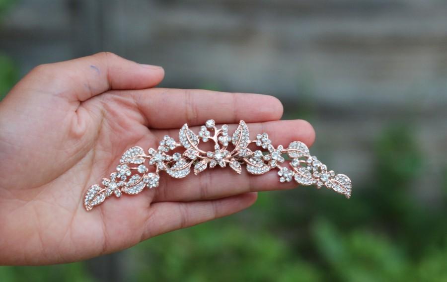 Hochzeit - rose gold Wedding Tiara Vintage Style Bridal Crown Flower and Leaf Bridal Wedding tiara Hair Accessories