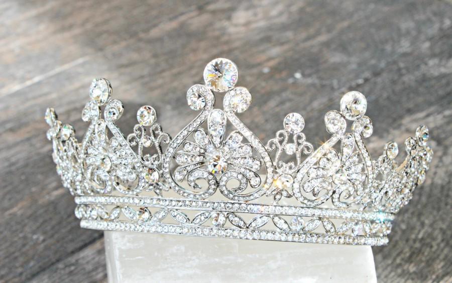 Hochzeit - Full Bridal Crown, Scroll Heart Swarovski Crystal Wedding Crown, Silver Bridal Diadem, Crystal Wedding Tiara, Diamante Tiara, GRACE Crown