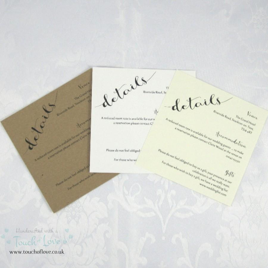 Mariage - Handmade Rustic Charm matching Information Card for Wedding Invitation, Kraft, Ivory or White