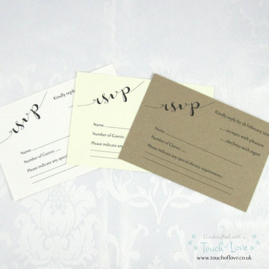 Mariage - Handmade Rustic Charm matching RSVP card for Wedding Invitation, Kraft, Ivory or White