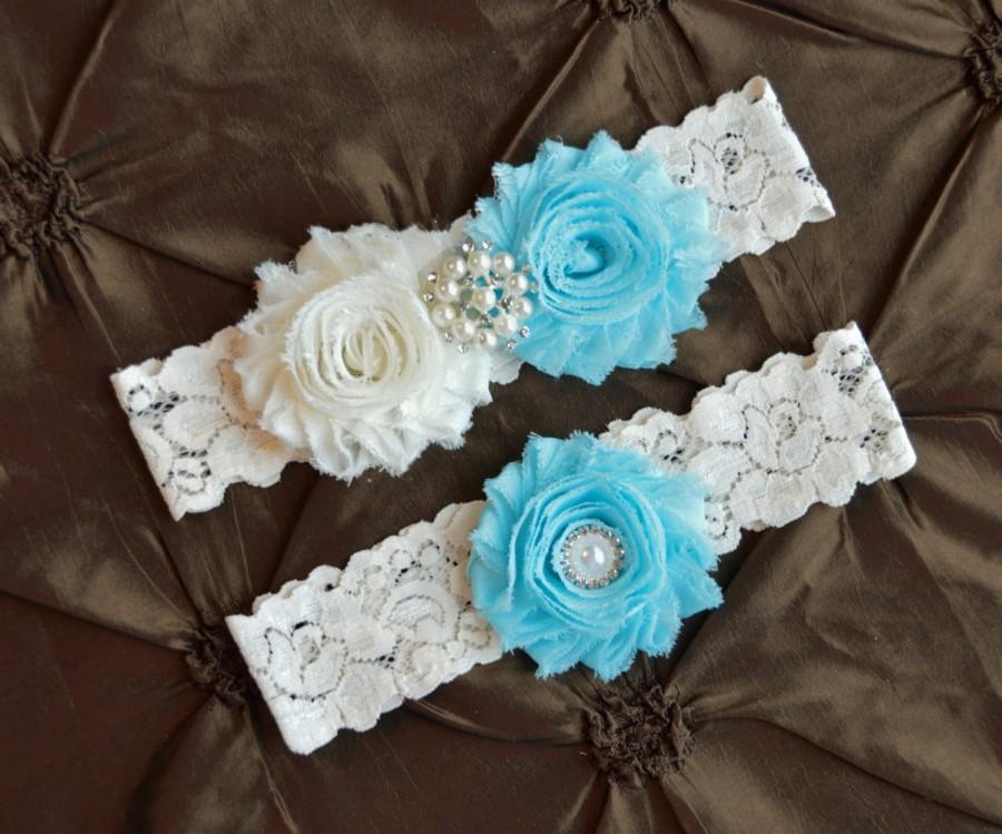 Hochzeit - Wedding Garter Belt, Bridal Garter Set, Ivory Lace Garter, Keepsake Garter, Toss Garter, Blue Wedding Garter Set, Oxford Wedding Garter