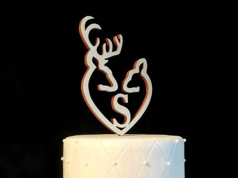 Hochzeit - Buck & Doe Deer Monogram Cake Topper - Letter of Your Choice
