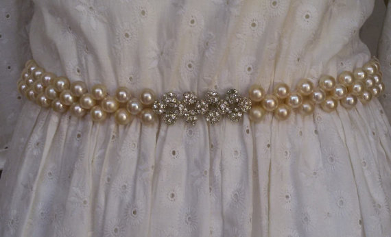 Hochzeit - Wedding sash belt, Wedding sash, Pearl beaded sashes , Bridal belt, Vintage style bridal sash, Satin ribbon with crystal and rhinestone,