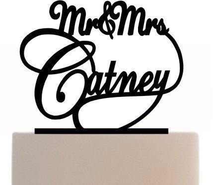 Hochzeit - Wedding Cake Topper Mr-Mrs Personalized with your last name, choice of color and a FREE base for display