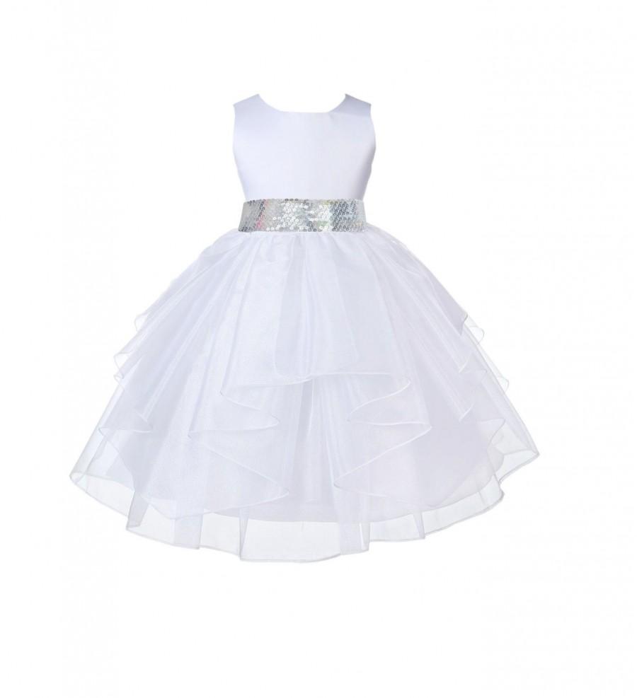 Wedding - White Flower Girl dress organza easter sequin mesh sash princess pageant wedding bridal  bridesmaid toddler 12-18m 2 4t 6x 8 9 10 12 