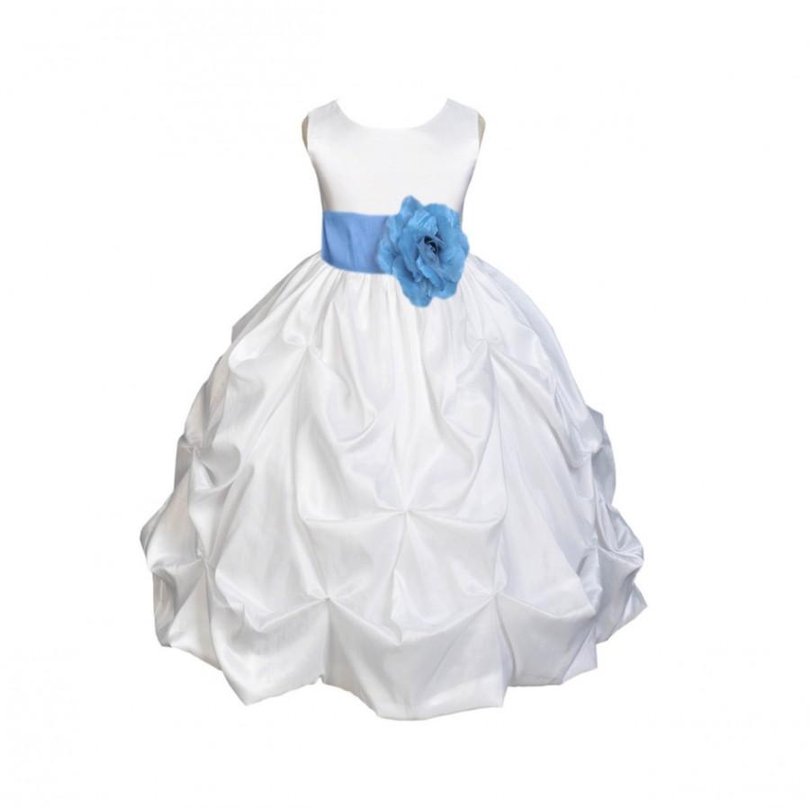 زفاف - White / choice of color sash Taffeta Flower Girl Dress pageant wedding bridal children bridesmaid toddler sizes 6-9m 12-18m 2 4 6 8 10 