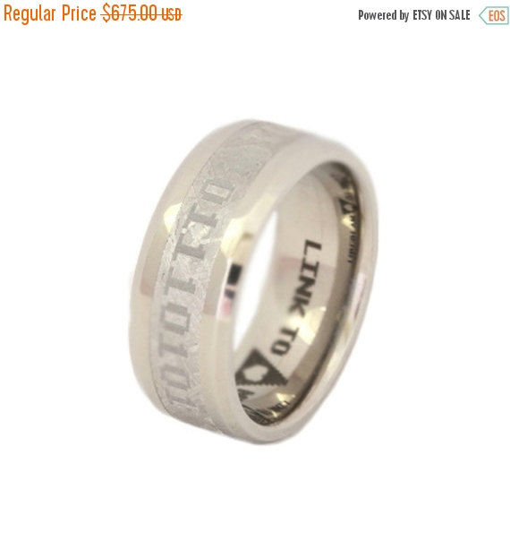 Mariage - Wedding Sale Mens Titanium and Meteorite Ring, Laser Engraved Ring, Customized Ring