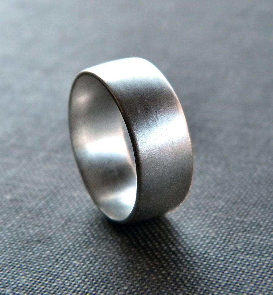 زفاف - Men's Silver Ring, Matte 8mm Men's or Unisex Recycled Argentium Sterling Silver Low Dome Band - Made in Your Size