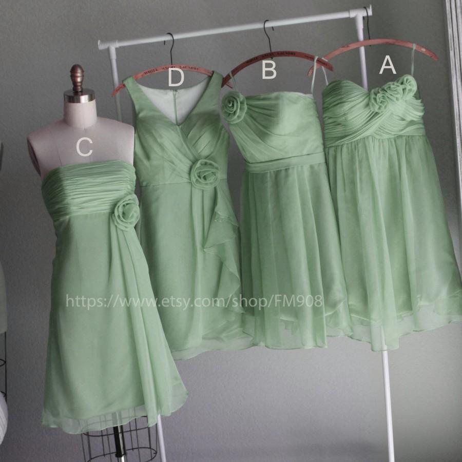 Свадьба - 2016 Mint Green Bridesmaid dress, Mismatch Wedding dress, Chiffon Mix Match Prom dress, Dusty Shale Formal dress tea legnth (E002 MINT)