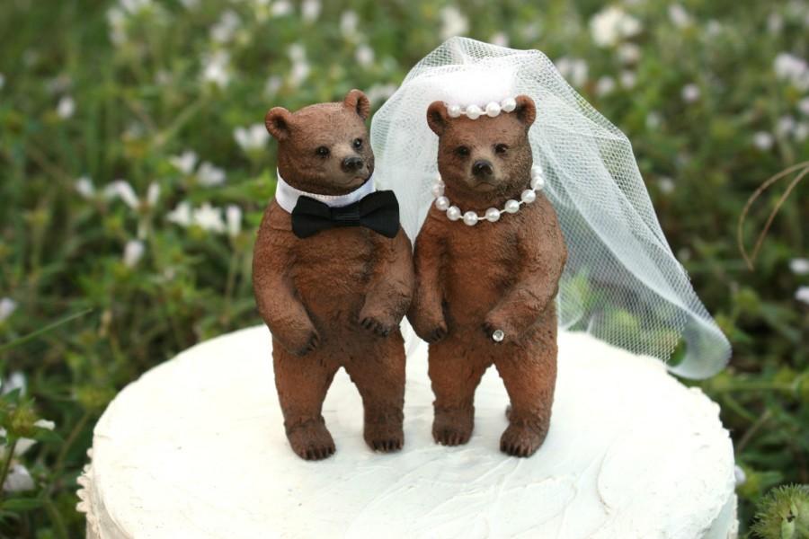 زفاف - Bear wedding cake topper-bear lover-rustic- wedding-bear hunter-fall-brown bear-wedding cake topper-hunting wedding-rustic wedding