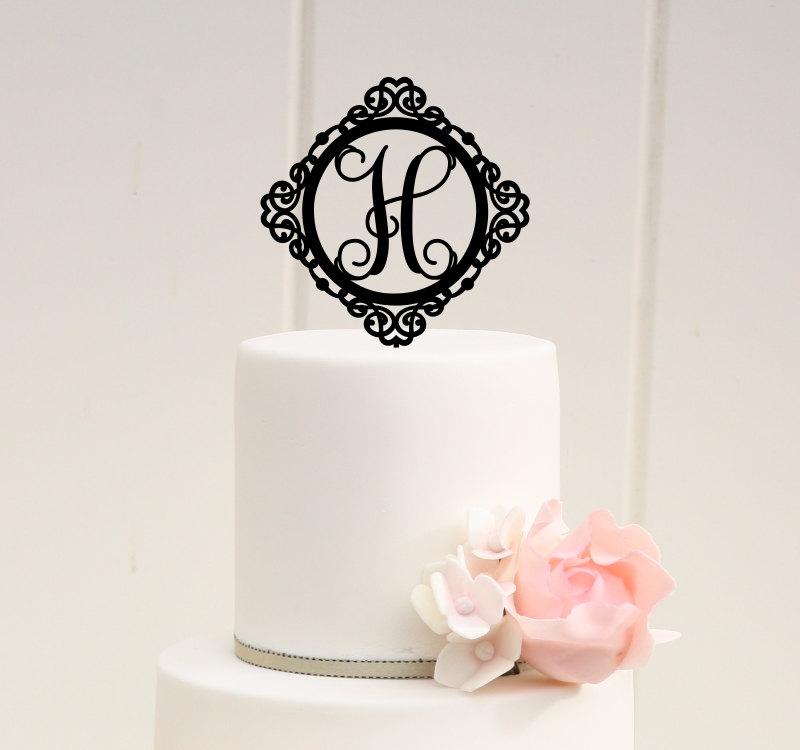 زفاف - Vine Monogram Wedding Cake Topper Ornate Design Personalized with YOUR Initial - 5 Inch
