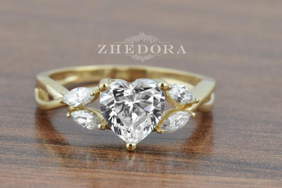 Свадьба - 1.80 CT Heart Cut Solitaire Engagement Wedding Love Ring Solid 14k Yellow Gold Split Shank Unique Bridal Band
