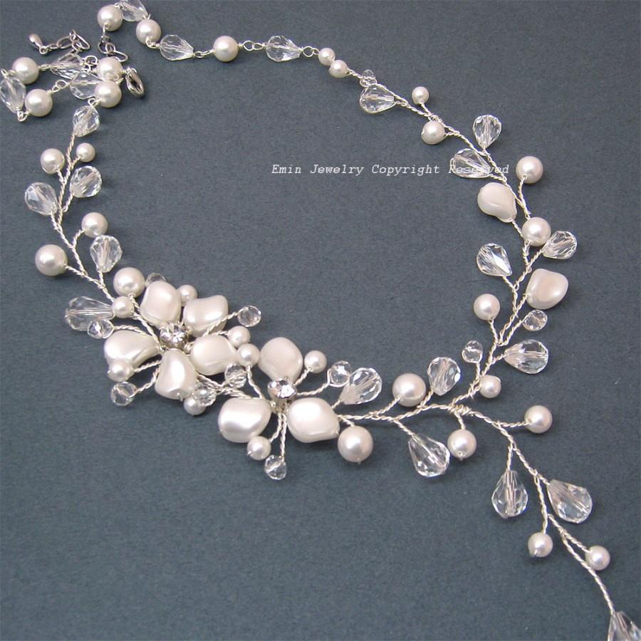 Hochzeit - Pearl Bridal Necklace, Swarovski Pearl Wedding Necklace, Ivory Off White Pearls Austrian Crystals Rhinestone Wedding Jewelry for Brides