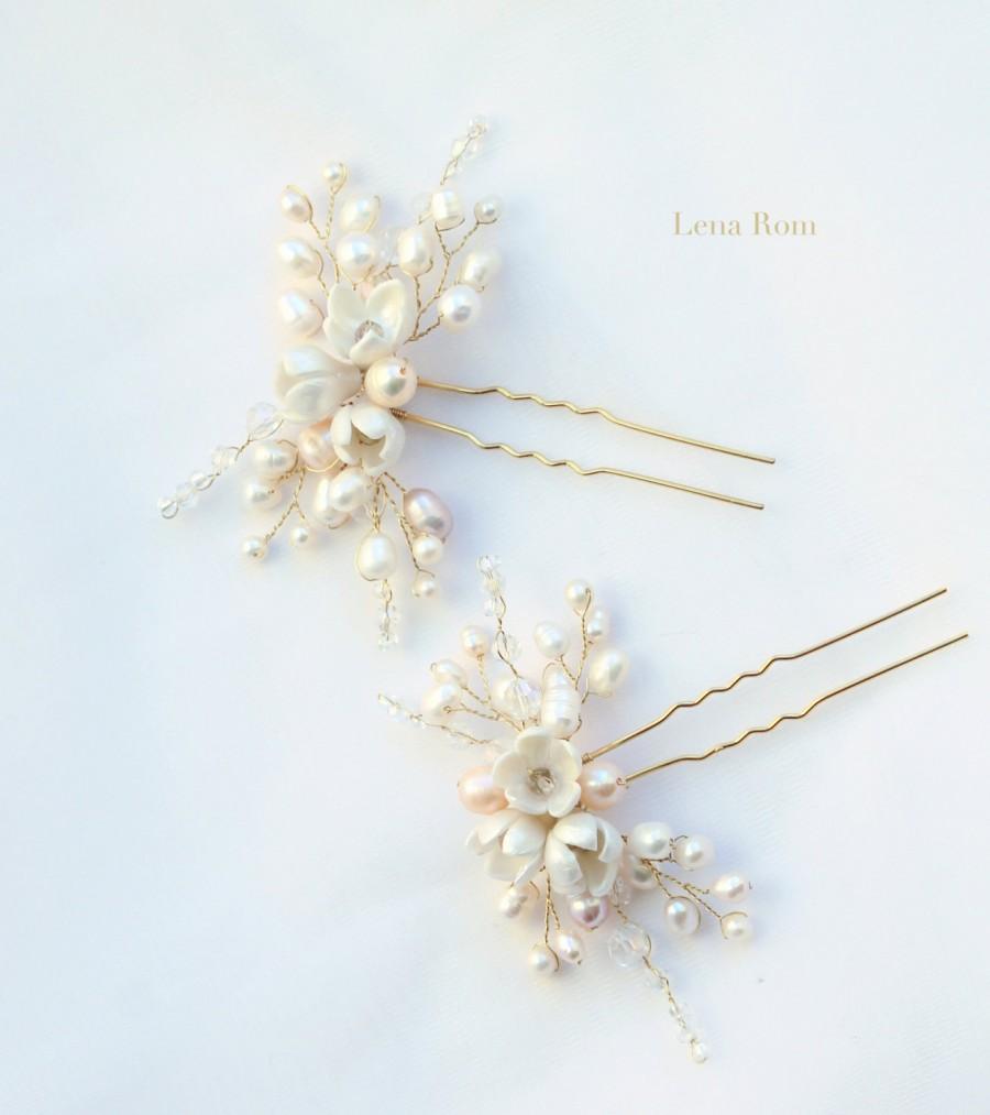 Свадьба - Pearl bridal hair pins gold or silver / Bridal hairpins / Bridal accessories / wedding MOD566 forks