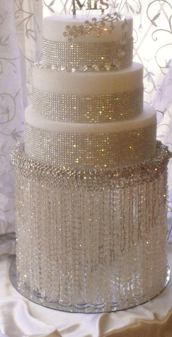 Hochzeit - Wedding Cake Stand With Crystals/ Chandelier Acrylic Beads And Stunning Rhinestone Cupcake Stand. Dessert Stand