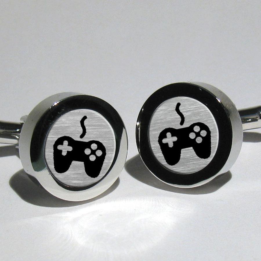 زفاف - Video Gamer Silver Leaf Mens Cufflinks/Grooms Gift/Valentines Gift/Geek Gift for men