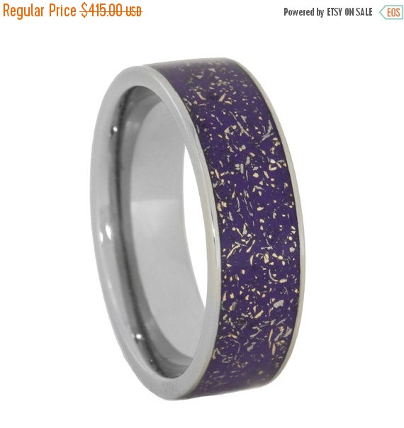 Wedding - Wedding Sale Gibeon Meteorite and 14K Yellow Gold Cuttings and Filings inlaid on a Titanium Ring, Purple Stardust, Meteorite and Gold Weddin