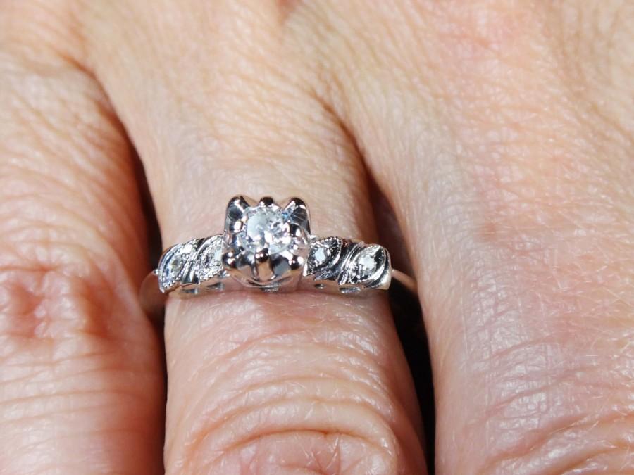 Wedding - Vintage Diamond Ring 14k Gold Diamond Ring Diamond Engagement Ring White Gold 1960's Pre-Engagement Ring Promise Ring Engagement