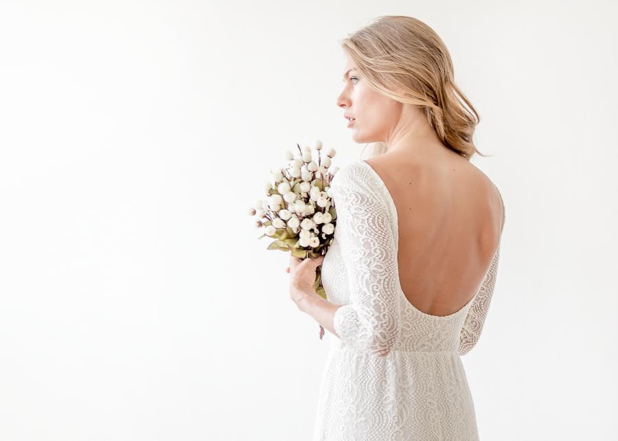 زفاف - Ivory backless lace maxi wedding gown