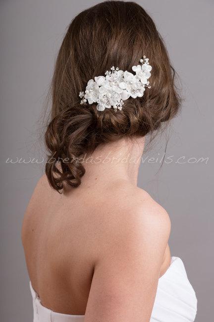 Hochzeit - Bridal Lace Hair Comb, Wedding Lace Headpiece, Wedding Hair Accessory, White or Light Ivory - Bridget