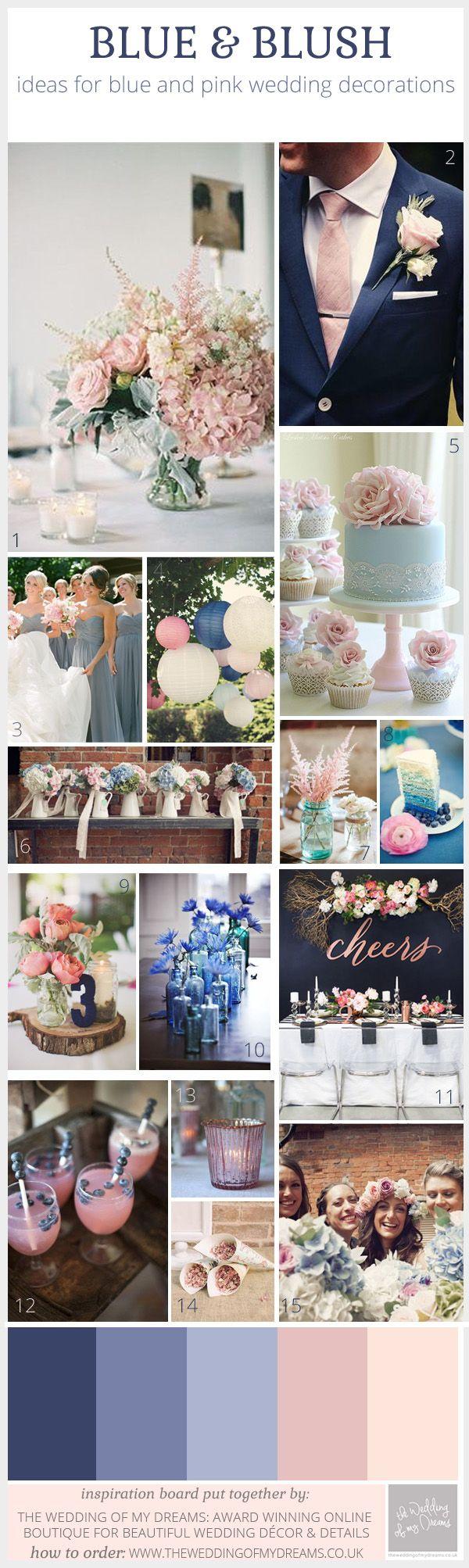 زفاف - Blue And Blush Pink Wedding Decorations – Inspiration Board