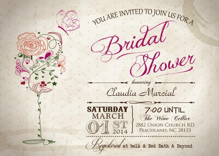 Hochzeit - Vintage Wine & Butterfly Bridal Shower Printable Invitation