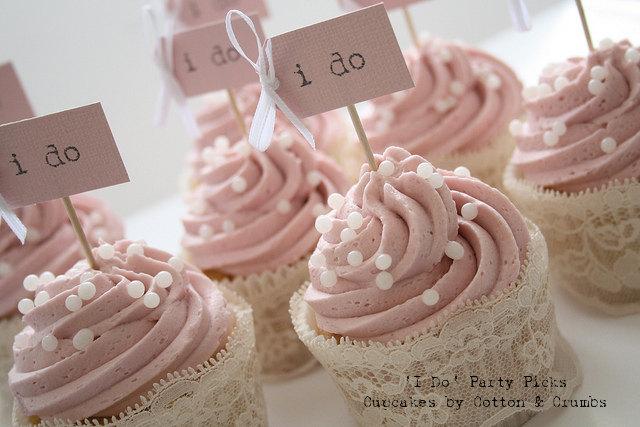 Mariage - i do Party Picks - blush pink with ivory bows - set of 10