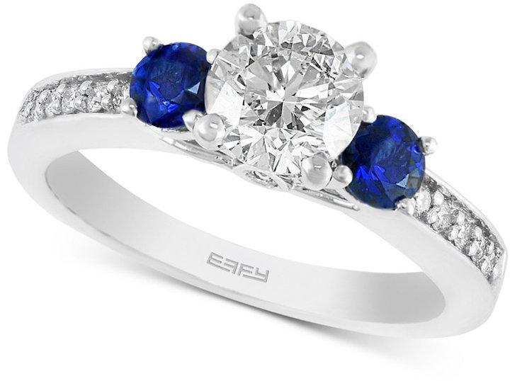 زفاف - EFFY Bridal Diamond (1-1/10 ct. t.w.) and (1/2 ct. t.w.) Sapphire Ring in 14k White Gold