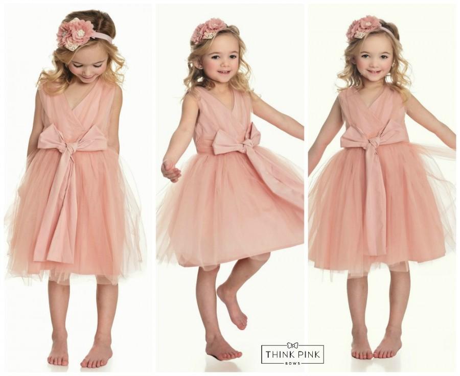Hochzeit - Flower girl dress, Easter dress,Rustic flower girl, country flower girl, Girls dress,tulle dress, Junior bridesmaid, Rosy mauve dress